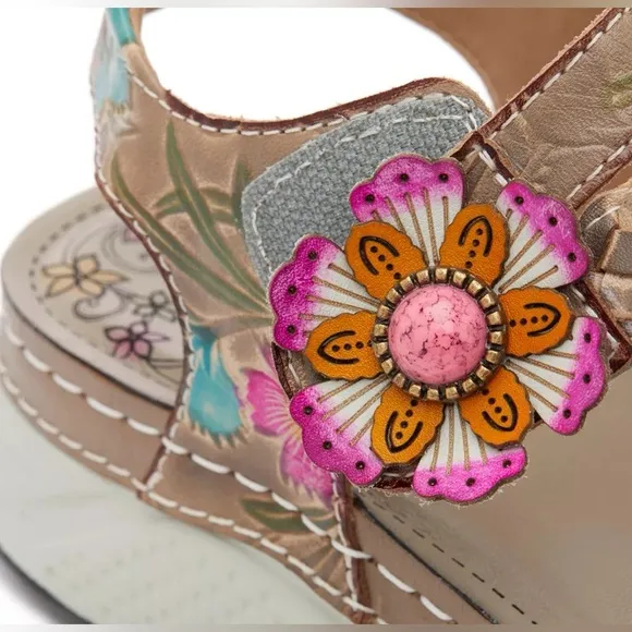 L'Artiste Brissa Sandals- Grey/Multicolor Butterfly Floral Print Women’s Sandals