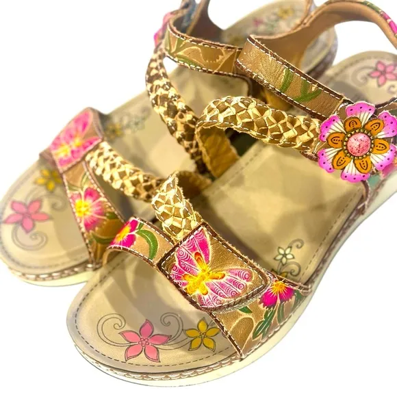 L'Artiste Brissa Sandals- Grey/Multicolor Butterfly Floral Print Women’s Sandals