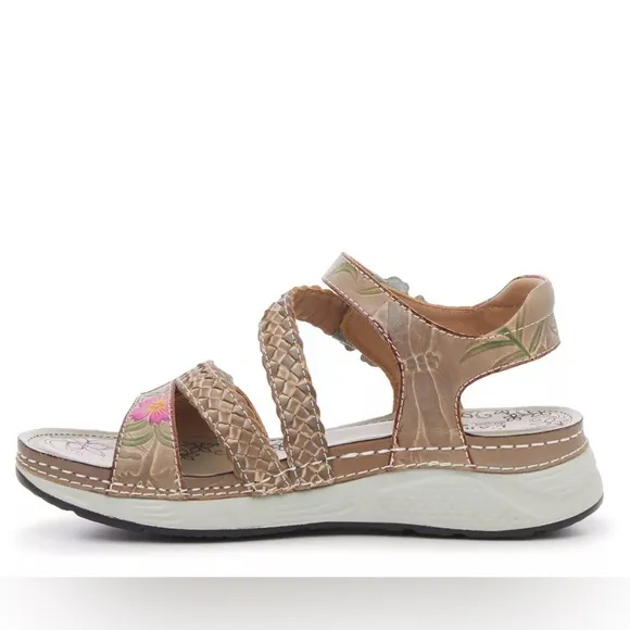 L'Artiste Brissa Sandals- Grey/Multicolor Butterfly Floral Print Women’s Sandals