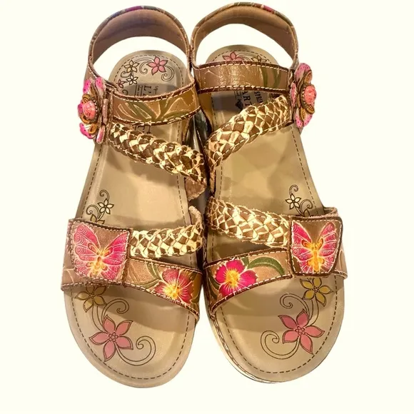 L'Artiste Brissa Sandals- Grey/Multicolor Butterfly Floral Print Women’s Sandals