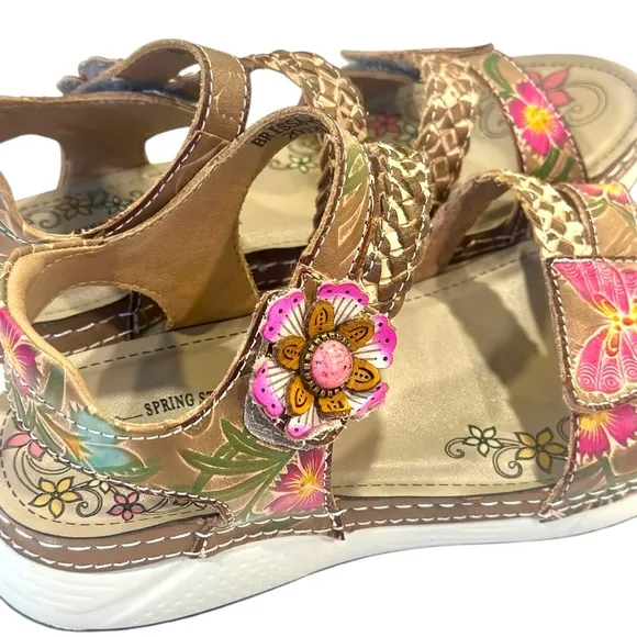 L'Artiste Brissa Sandals- Grey/Multicolor Butterfly Floral Print Women’s Sandals