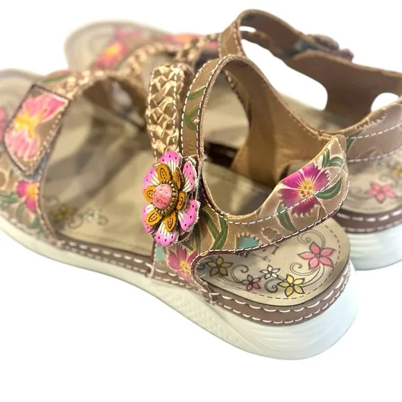 L'Artiste Brissa Sandals- Grey/Multicolor Butterfly Floral Print Women’s Sandals