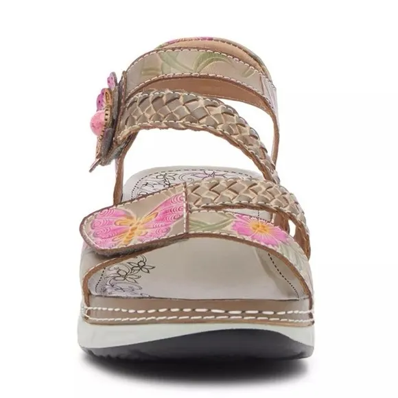 L'Artiste Brissa Sandals- Grey/Multicolor Butterfly Floral Print Women’s Sandals