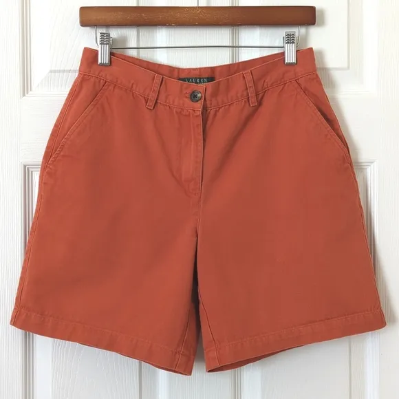 Lauren Ralph Lauren Classic Twill Cotton High Waisted Wide Leg Shorts Orange 4