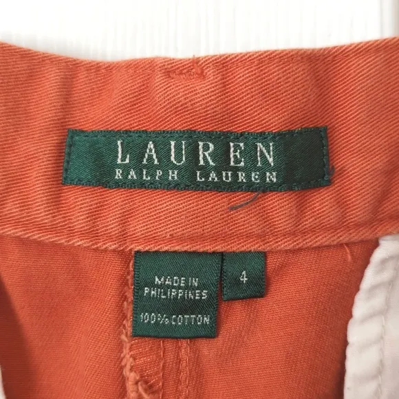 Lauren Ralph Lauren Classic Twill Cotton High Waisted Wide Leg Shorts Orange 4