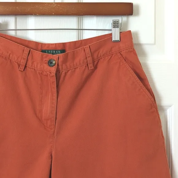 Lauren Ralph Lauren Classic Twill Cotton High Waisted Wide Leg Shorts Orange 4