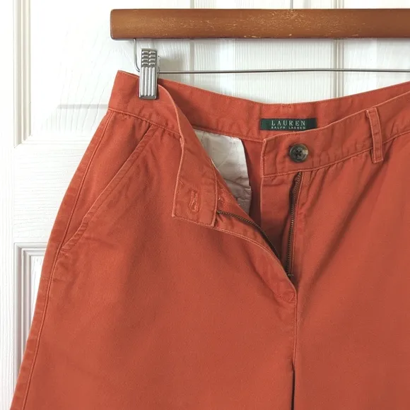 Lauren Ralph Lauren Classic Twill Cotton High Waisted Wide Leg Shorts Orange 4