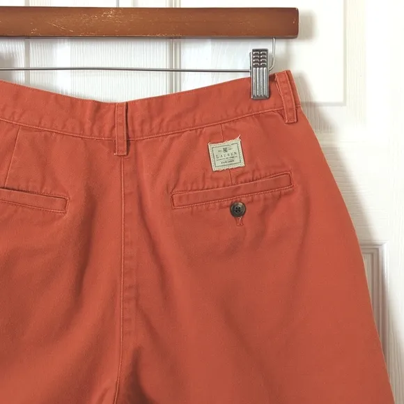 Lauren Ralph Lauren Classic Twill Cotton High Waisted Wide Leg Shorts Orange 4