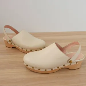 Leather Clogs Ankle Strap Shoes 8 J CREW Cream White Preppy Studded Convertible