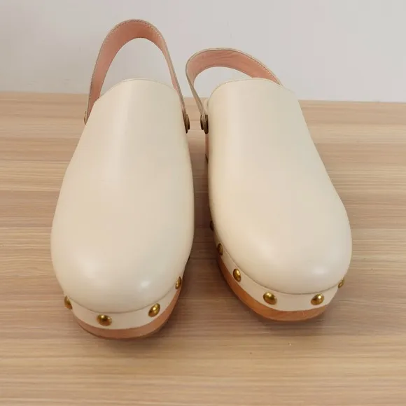 Leather Clogs Ankle Strap Shoes 8 J CREW Cream White Preppy Studded Convertible