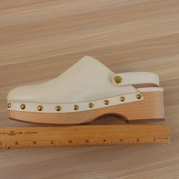 Leather Clogs Ankle Strap Shoes 8 J CREW Cream White Preppy Studded Convertible