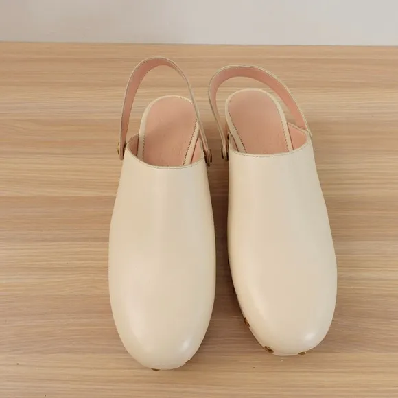 Leather Clogs Ankle Strap Shoes 8 J CREW Cream White Preppy Studded Convertible