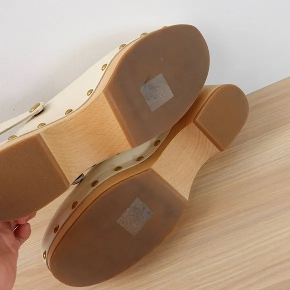 Leather Clogs Ankle Strap Shoes 8 J CREW Cream White Preppy Studded Convertible
