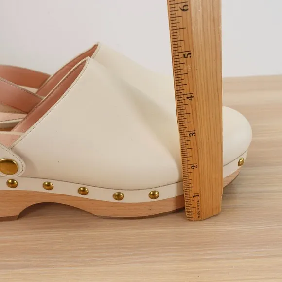 Leather Clogs Ankle Strap Shoes 8 J CREW Cream White Preppy Studded Convertible