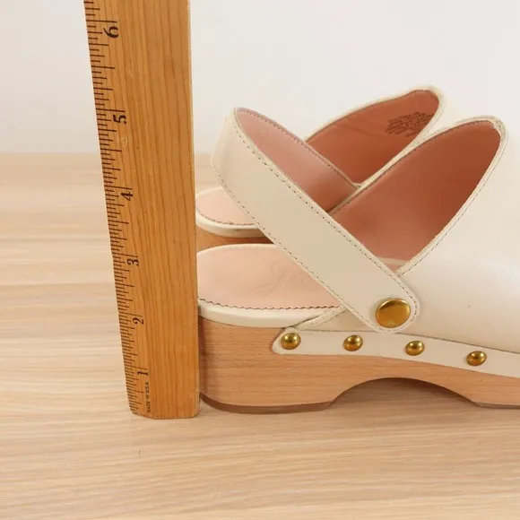 Leather Clogs Ankle Strap Shoes 8 J CREW Cream White Preppy Studded Convertible