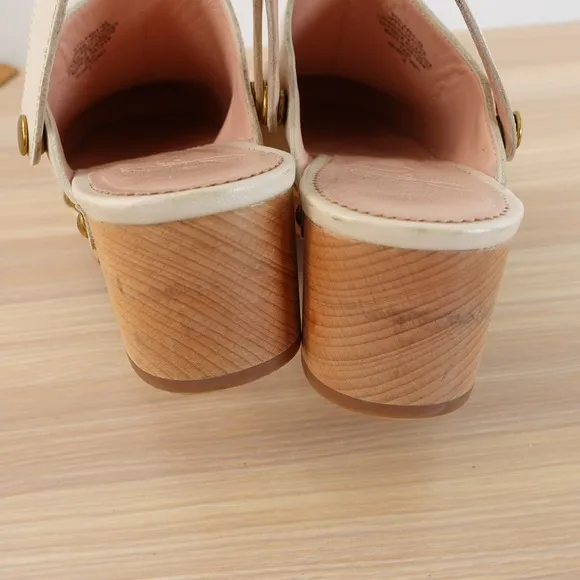 Leather Clogs Ankle Strap Shoes 8 J CREW Cream White Preppy Studded Convertible