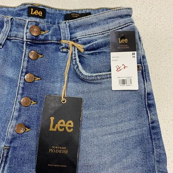 Lee Vintage Modern High Rise Flare Jeans 28x33 NWT Stretch Distressed Denim