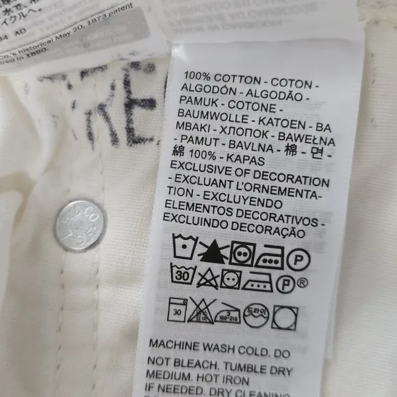 Levi's Premium 501 Original Cropped High Rise Straight Size Jeans 32 Off-White