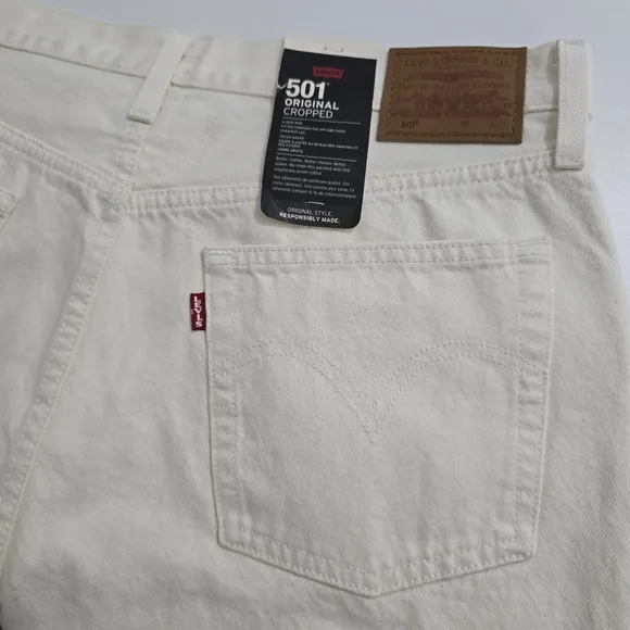 Levi's Premium 501 Original Cropped High Rise Straight Size Jeans 32 Off-White