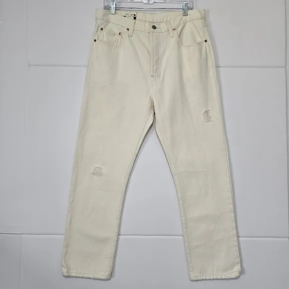 Levi's Premium 501 Original Cropped High Rise Straight Size Jeans 32 Off-White