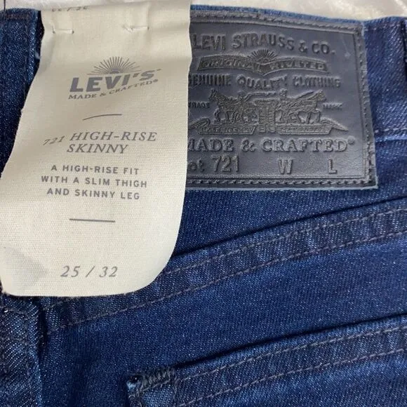Levi's Made &amp; Crafted High Rise Skinny 721 Jeans With Knit Leg Trim 25/32 NWT