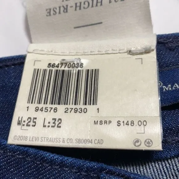 Levi's Made &amp; Crafted High Rise Skinny 721 Jeans With Knit Leg Trim 25/32 NWT