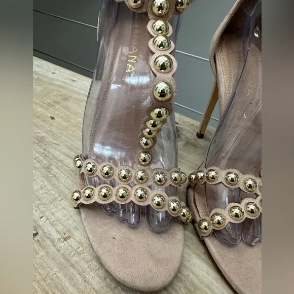 Liliana apricot Tshaped with rivets round toe stiletto high heels formal party 9
