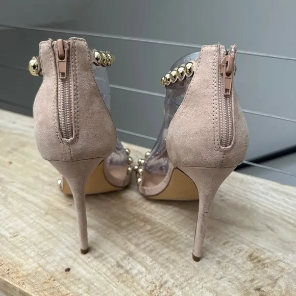 Liliana apricot Tshaped with rivets round toe stiletto high heels formal party 9