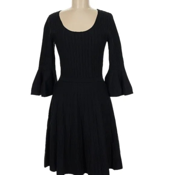 Lilly Pulitzer Brandi Black Onyx Ribbed Fit &amp; Flare Dress Bell Sleeves XL
