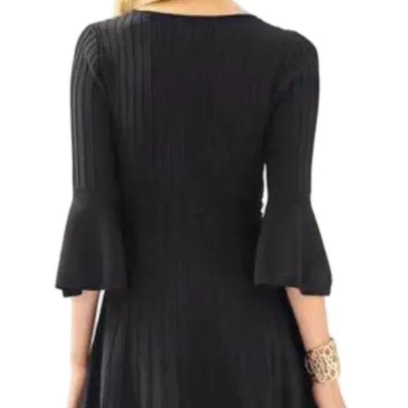 Lilly Pulitzer Brandi Black Onyx Ribbed Fit &amp; Flare Dress Bell Sleeves XL