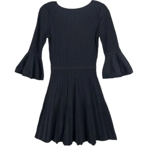 Lilly Pulitzer Brandi Black Onyx Ribbed Fit &amp; Flare Dress Bell Sleeves XL