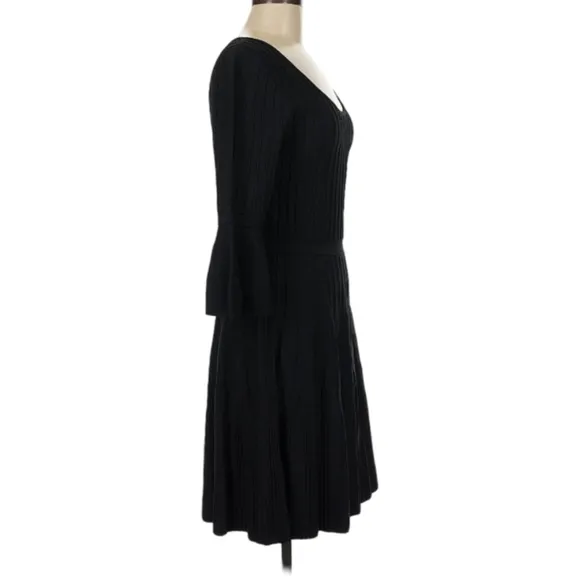 Lilly Pulitzer Brandi Black Onyx Ribbed Fit &amp; Flare Dress Bell Sleeves XL