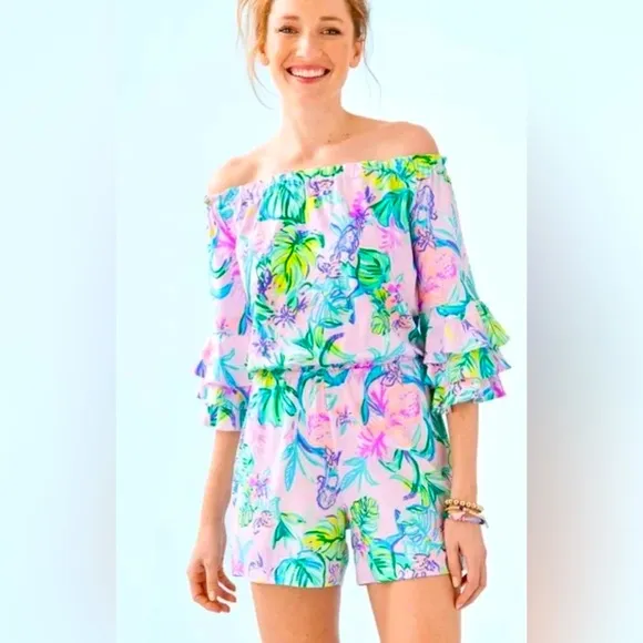 Lilly Pulitzer NWT Calla Romper Tint Mermaid In The Shade $138 Size XXS