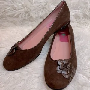 LILLYPulitzer Women's Ballet Flats Leather Suede Shoes Flower detail NWOT 7.5