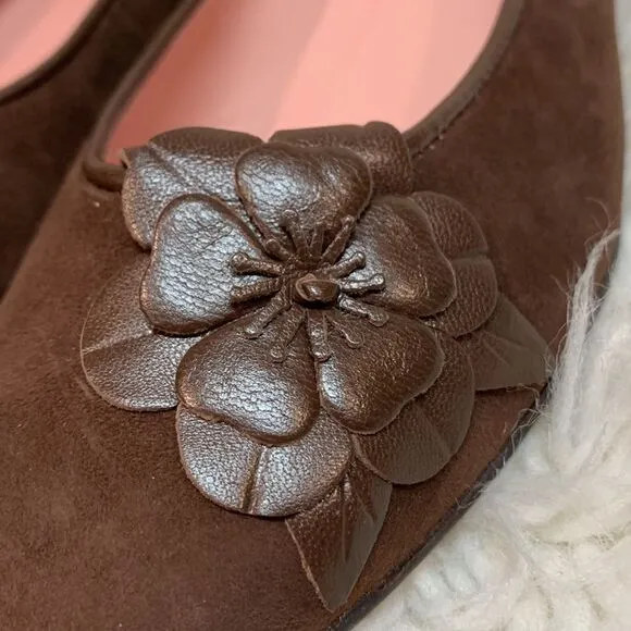 LILLYPulitzer Women's Ballet Flats Leather Suede Shoes Flower detail NWOT 7.5