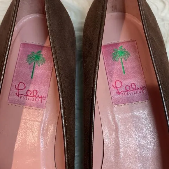 LILLYPulitzer Women's Ballet Flats Leather Suede Shoes Flower detail NWOT 7.5