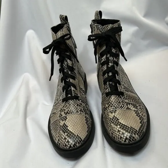 Linea Paolo Snake Skin Lace Up Combat Moto Boots- Size 9.5 m  NWOB