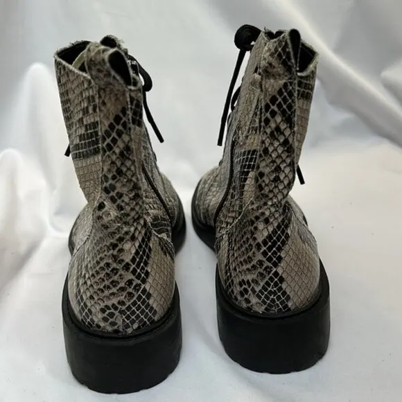 Linea Paolo Snake Skin Lace Up Combat Moto Boots- Size 9.5 m  NWOB