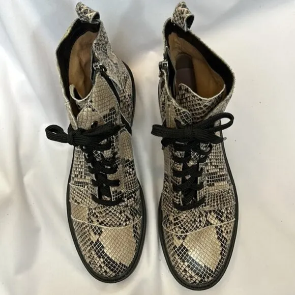 Linea Paolo Snake Skin Lace Up Combat Moto Boots- Size 9.5 m  NWOB