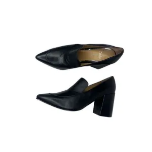 Lines Paola Black Leather Chunky Block Heel Pumps Size 10