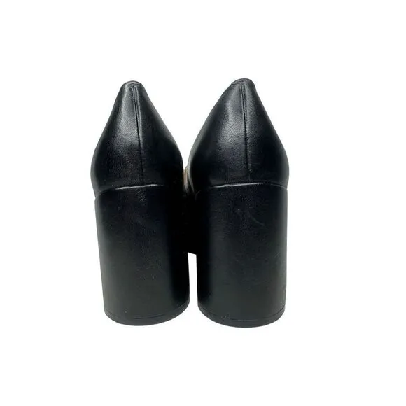 Lines Paola Black Leather Chunky Block Heel Pumps Size 10