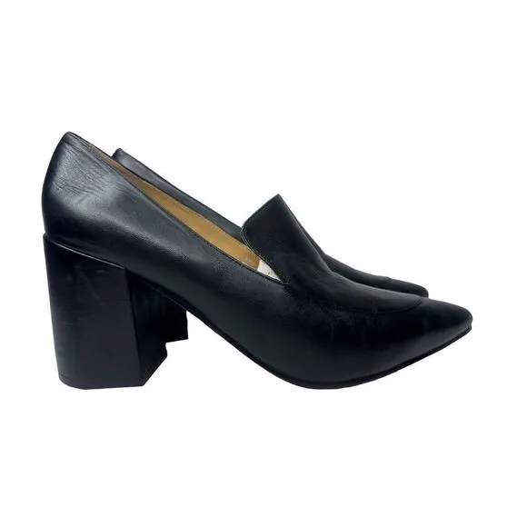 Lines Paola Black Leather Chunky Block Heel Pumps Size 10