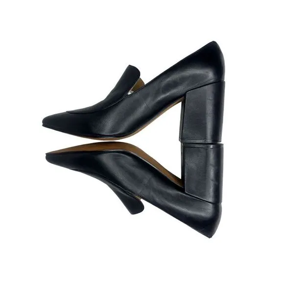 Lines Paola Black Leather Chunky Block Heel Pumps Size 10