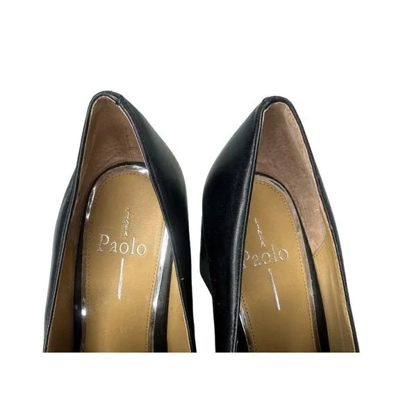 Lines Paola Black Leather Chunky Block Heel Pumps Size 10