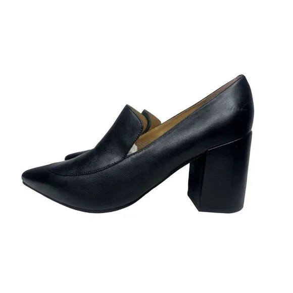 Lines Paola Black Leather Chunky Block Heel Pumps Size 10
