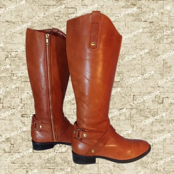 Liz Claiborne Knee High Brown Leather Riding Boots w/ Side Zippers | Women's 6M