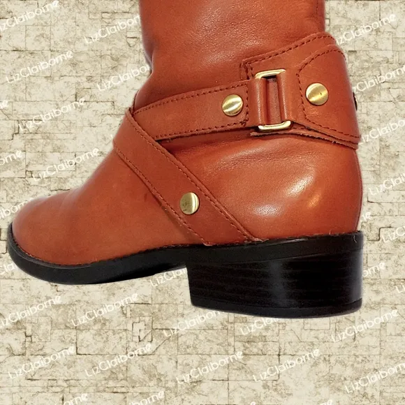 Liz Claiborne Knee High Brown Leather Riding Boots w/ Side Zippers | Women's 6M