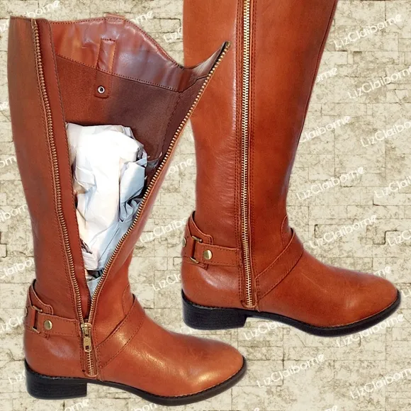 Liz Claiborne Knee High Brown Leather Riding Boots w/ Side Zippers | Women's 6M