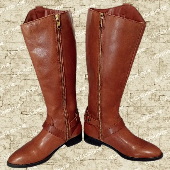 Liz Claiborne Knee High Brown Leather Riding Boots w/ Side Zippers | Women's 6M