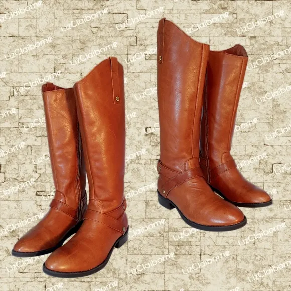 Liz Claiborne Knee High Brown Leather Riding Boots w/ Side Zippers | Women's 6M